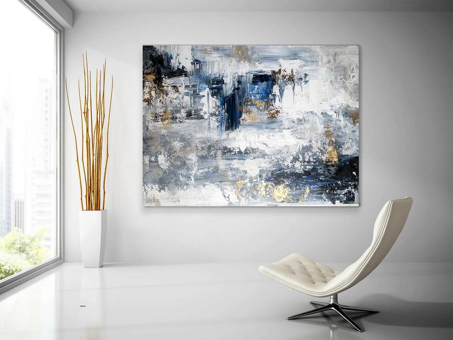 Entryway Original Modern Blue White Abstract Canvas Artwork 9A4ZX